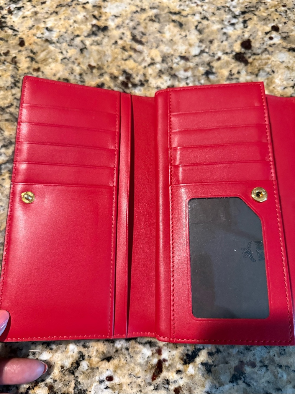 AUTHENTIC MCM Croc-Embossed Red-Orange Leather Wallet - Picture 10 of 13